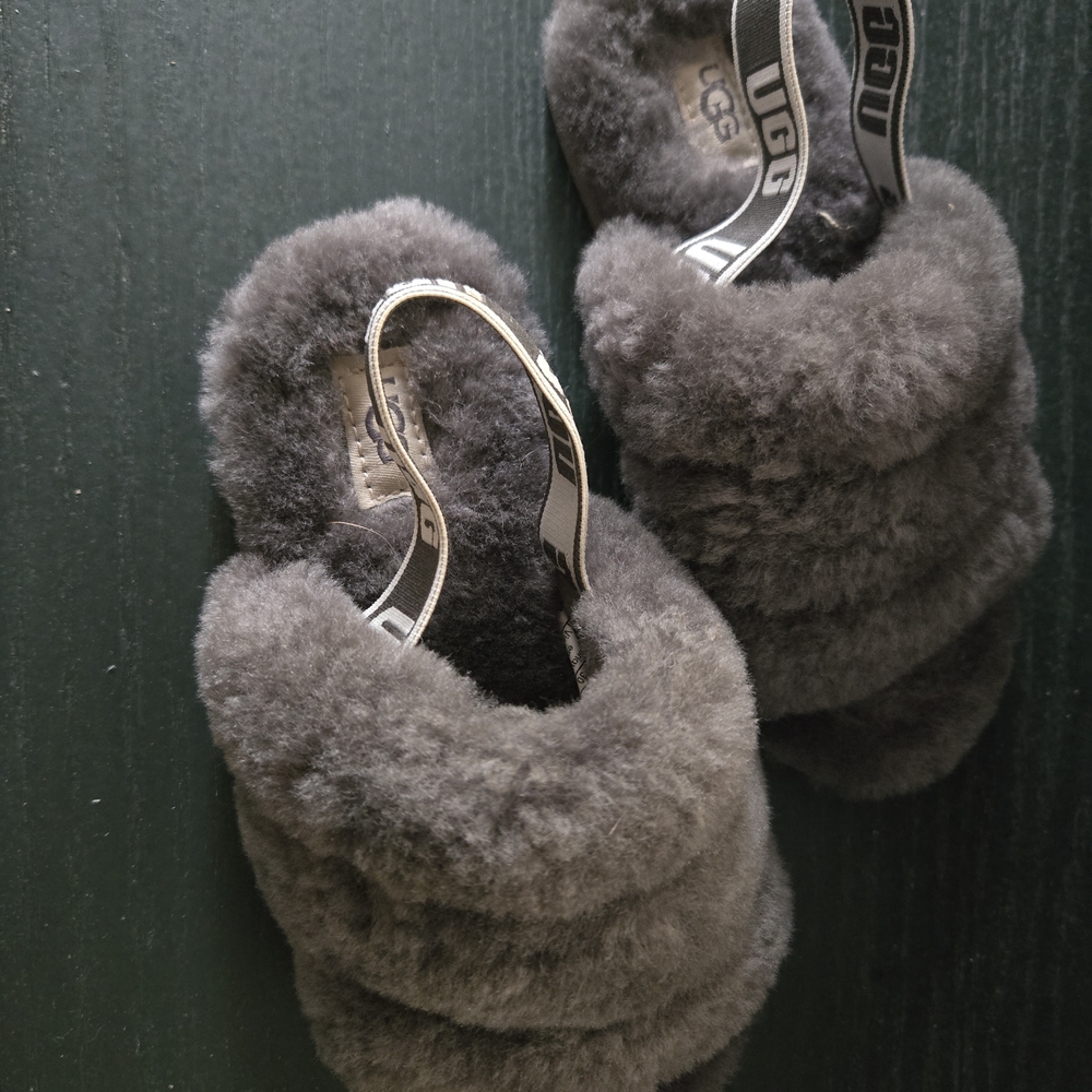 UGG Charcoal Fluffy Slippers